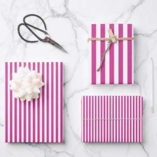 Hoja De Papel De Regalo Rayas de color rosa magenta y blanco