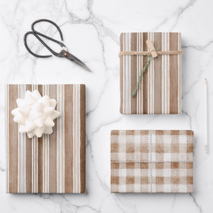 Hoja De Papel De Regalo Rayas de Crema Marrón Cumpleaños