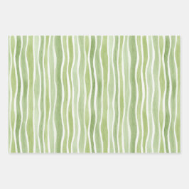 Hoja De Papel De Regalo Rayas de Crema Verde Lima Onduladas