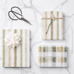 Hoja De Papel De Regalo Rayas de Cumpleaños Crema Marrón Verde