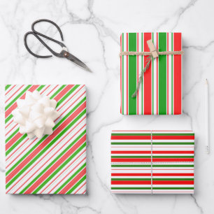 Hoja De Papel De Regalo Rayas de estilo de Navidades de color rojo, blanco