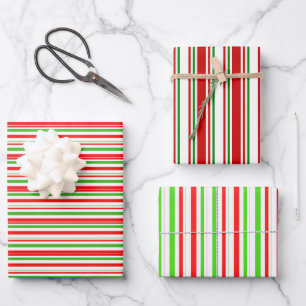 Hoja De Papel De Regalo Rayas de estilo de Navidades de color rojo, blanco