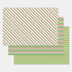 Hoja De Papel De Regalo Rayas de estilo Navidad de color verde, blanco y r