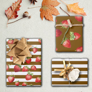 Hoja De Papel De Regalo Rayas de fresa de cacao