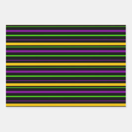 HOJA DE PAPEL DE REGALO RAYAS DE MARDI GRAS MORADAS VERDES AMARILLAS