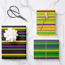 HOJA DE PAPEL DE REGALO RAYAS DE MARDI GRAS MORADAS VERDES AMARILLAS