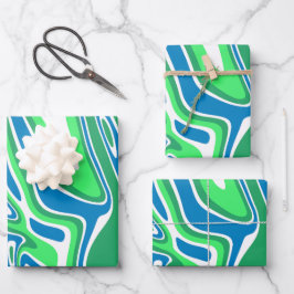 Hoja De Papel De Regalo Rayas de mármol verdes y azules fluidas