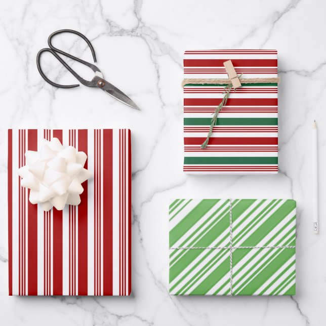 Hoja De Papel De Regalo Rayas de menta blanca verde rojo (Anverso)