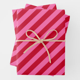 Hoja De Papel De Regalo Rayas de menta navideñas rosa y rojo