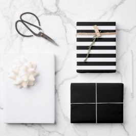Hoja De Papel De Regalo Rayas de Moda Negro Blanco Color Sólido
