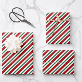 Hoja De Papel De Regalo Rayas de Navidad Rojo Verde Blanco