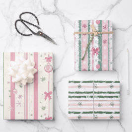 Hoja De Papel De Regalo Rayas De Navidades Rosa Y Verde