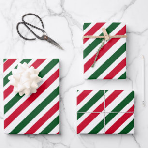 Hoja De Papel De Regalo Rayas de Palo de Menta en Rojo, Verde y Blanco