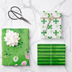 Hoja De Papel De Regalo Rayas de trébol verde primavera