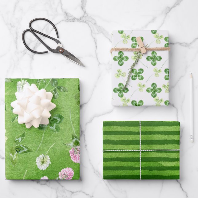 Hoja De Papel De Regalo Rayas de trébol verde primavera (Anverso)
