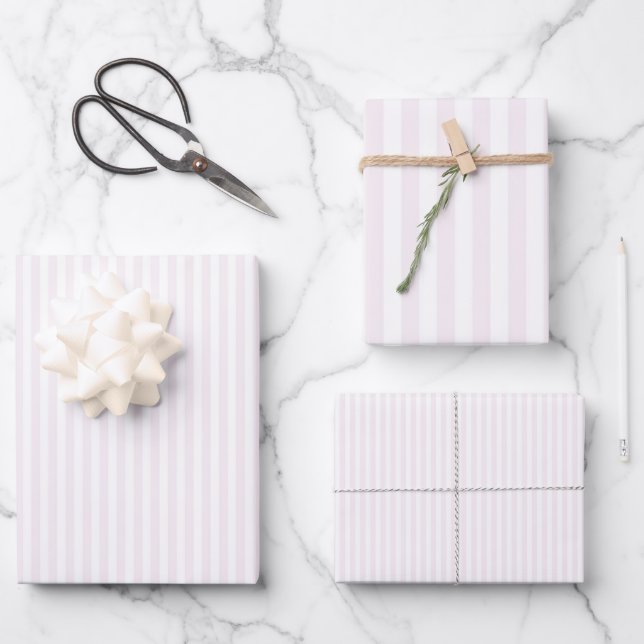 Hoja De Papel De Regalo Rayas débiles rosa y blanco (Anverso)