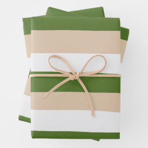 Hoja De Papel De Regalo Rayas desiguales - Blanco, arena y verde pálido