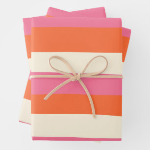 Hoja De Papel De Regalo Rayas desiguales - rosa, Naranja y crema