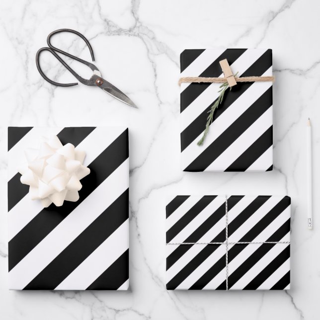 Hoja De Papel De Regalo Rayas Diagonales En Blanco Y Negro (Anverso)