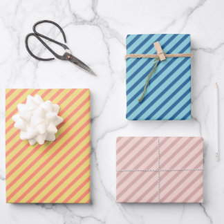 Hoja De Papel De Regalo Rayas diagonales rosas azules y amarillas