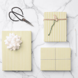 Hoja De Papel De Regalo Rayas Elegantes Blanco - Amarillo Mantequilla
