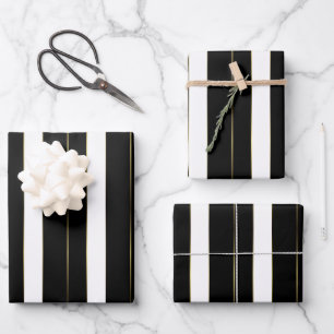 Hoja De Papel De Regalo Rayas Geométricas Sencillas De Oro Negro Y Blanco
