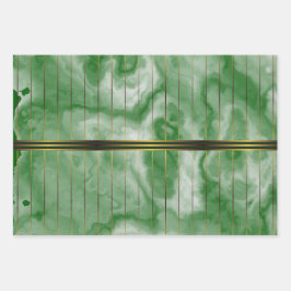 Hoja De Papel De Regalo Rayas Geométricas Verdes Y Oro Marble Esmeralda