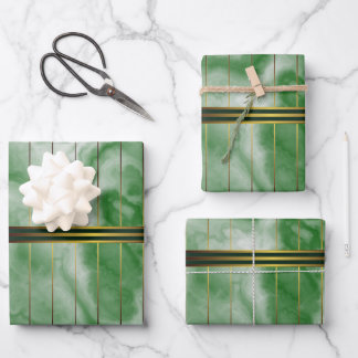 Hoja De Papel De Regalo Rayas Geométricas Verdes Y Oro Marble Esmeralda