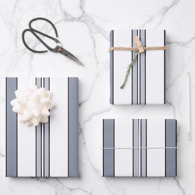 Hoja De Papel De Regalo Rayas Grises (Anverso)