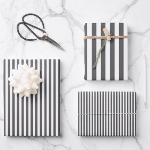 Hoja De Papel De Regalo Rayas Grises Oscuras y Blancas