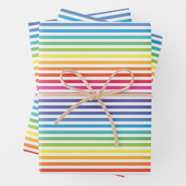 Hoja De Papel De Regalo Rayas horizontales arcoiris blancas