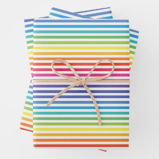 Hoja De Papel De Regalo Rayas horizontales arcoiris blancas