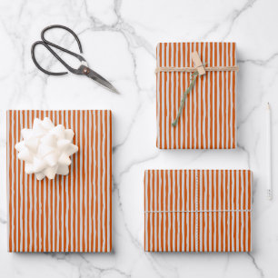 Hoja De Papel De Regalo Rayas irregulares de naranja oscuro y gris claro