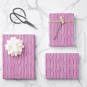 Hoja De Papel De Regalo Rayas irregulares rosadas y blancas
