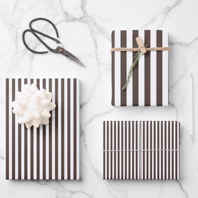 Hoja De Papel De Regalo Rayas Marrones Oscuras y Blancas (Anverso)