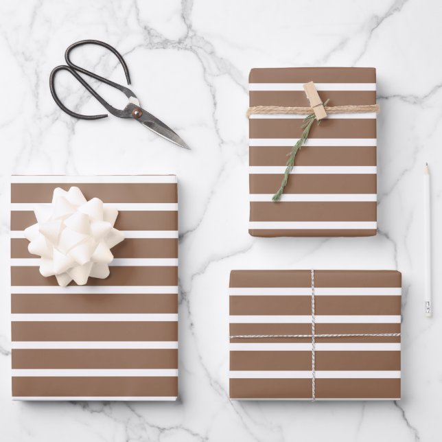 Hoja De Papel De Regalo Rayas marrones y blancas (Anverso)
