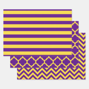Hoja De Papel De Regalo Rayas Marroquíes Chevron Colores DIY Morado Amaril
