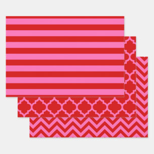 Hoja De Papel De Regalo Rayas Marroquíes Chevron DIY Colores Rojo Rosa Cal