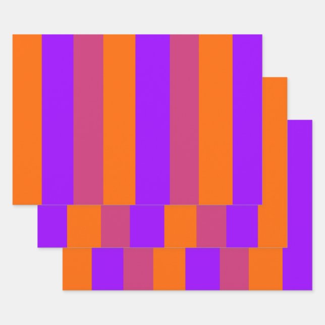 Hoja De Papel De Regalo Rayas moradas, Naranjas y rosas (Set)