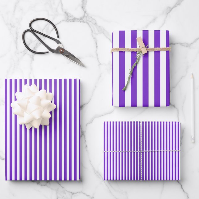 Hoja De Papel De Regalo Rayas Moradas y Blancas (Anverso)