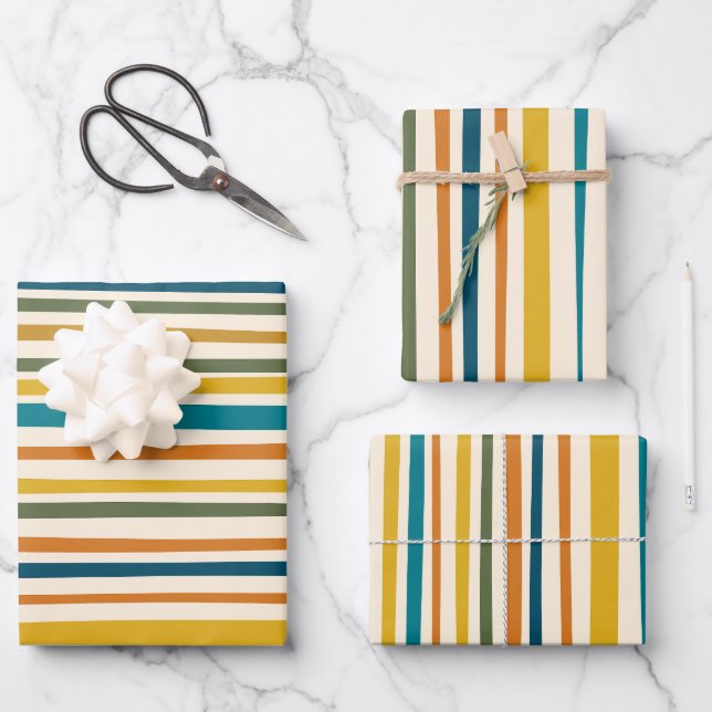 Hoja De Papel De Regalo Rayas naturales Patrón estético moderno (Anverso)