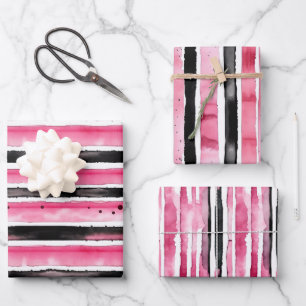 Hoja De Papel De Regalo Rayas negras rosadas y negras