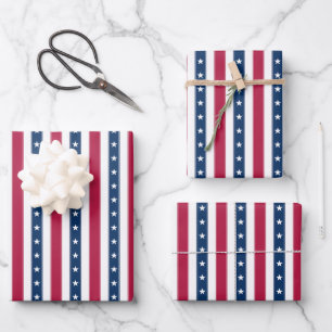 Hoja De Papel De Regalo Rayas Patrióticas con Estrellas (vertical)