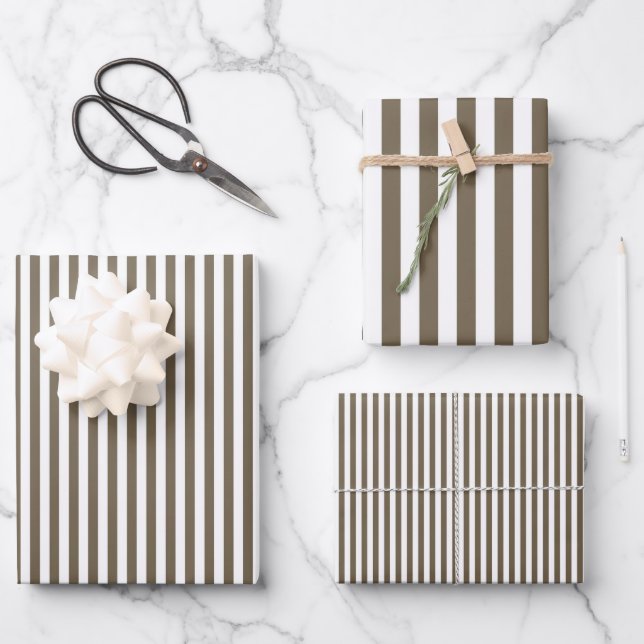 Hoja De Papel De Regalo Rayas Pesadas Marrón y Blanco (Anverso)