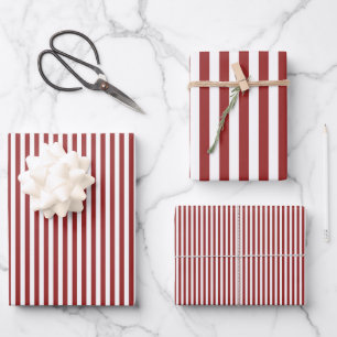 Hoja De Papel De Regalo Rayas rojas oscuras y blancas