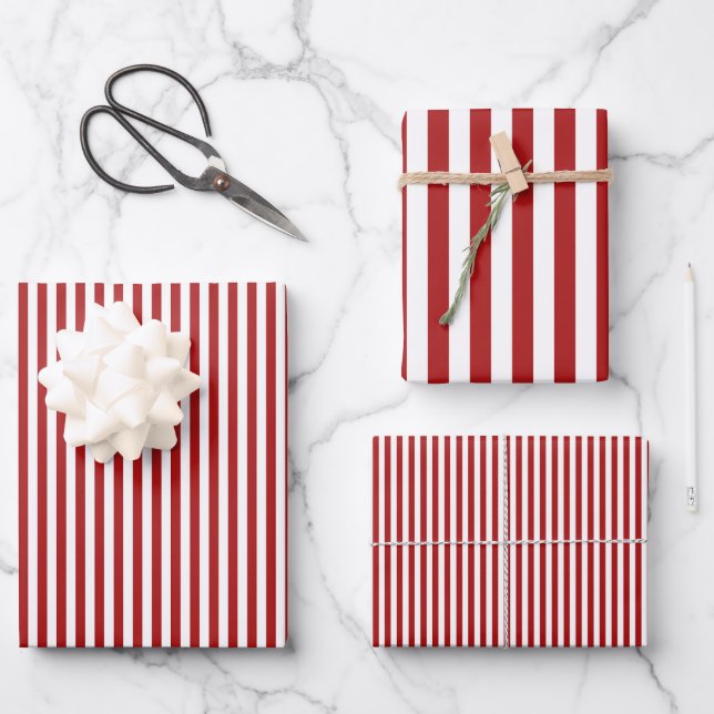 Hoja De Papel De Regalo Rayas Rojas y Blancas (Anverso)