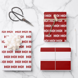 Hoja De Papel De Regalo Rayas rojas y blancas Ho Ho Ho!