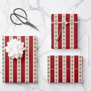 Hoja De Papel De Regalo Rayas Rojas Y Flores