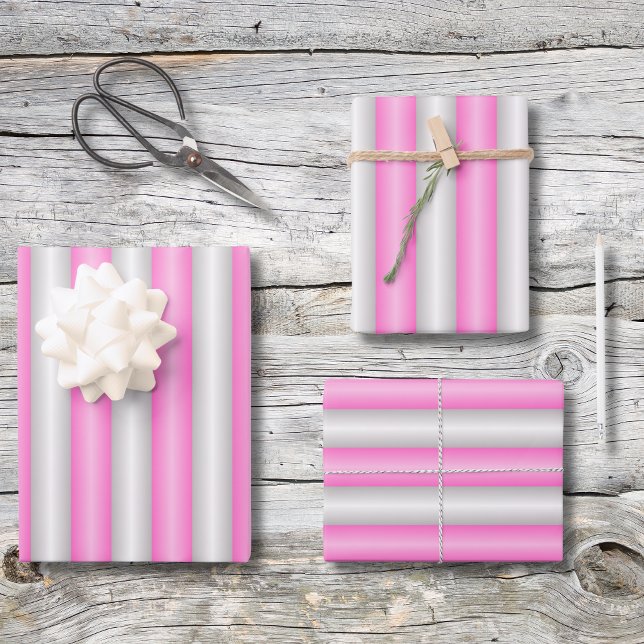 Hoja De Papel De Regalo Rayas rosadas neón modernas con efecto 3D (Subido por el creador)