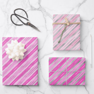 Hoja De Papel De Regalo Rayas rosadas y plateadas